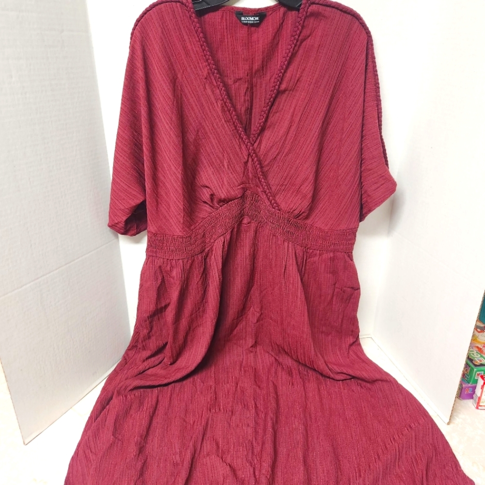 Bloomchic Maroon Burgundy Faux Wrap Maxi Dress Pockets 18 20